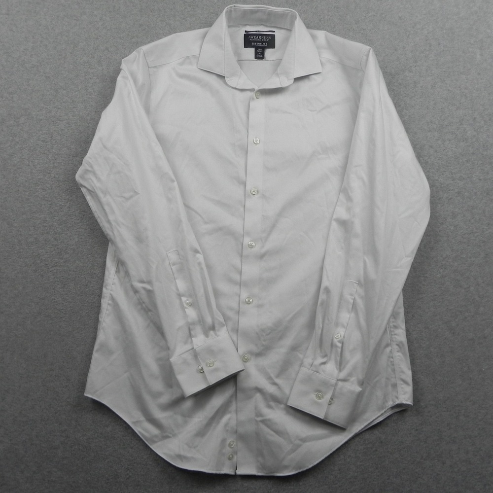 Awearness Kenneth Cole Dress Shirt Mens M 15.5 32/33 Slim Fit White Non-Iron